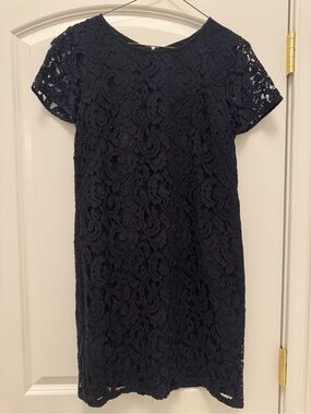 Ann Taylor Navy Floral Lace Short Sleeve Shift Dress